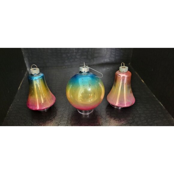 Vintage Mercury Glass Ombre Shiny Brite Christmas Ornaments Blue Pink Bell Ball - Picture 2 of 6